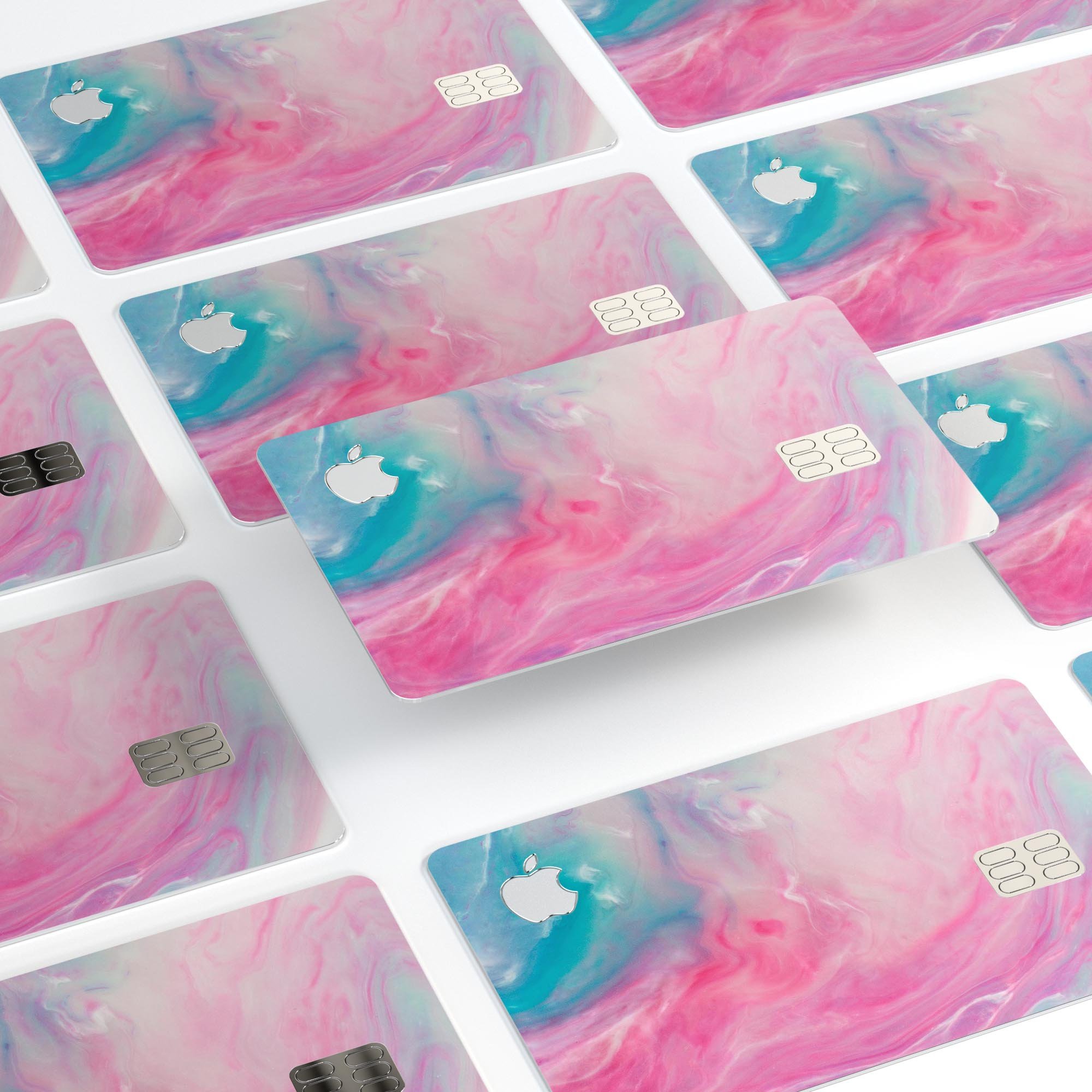 Marbleized Pink and Blue Paradise V712 decal for Apple Card, showcasing vibrant colors and premium vinyl material.